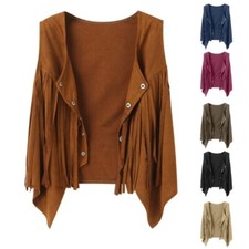 Women s Fringe Button Down Vest 70s Hippie Sleeveless Tassels Cardigan Jackets