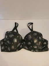 💜MaMIA Black/Silver Padded Full Coverage Underwire T-Shirt Bra Size 34B