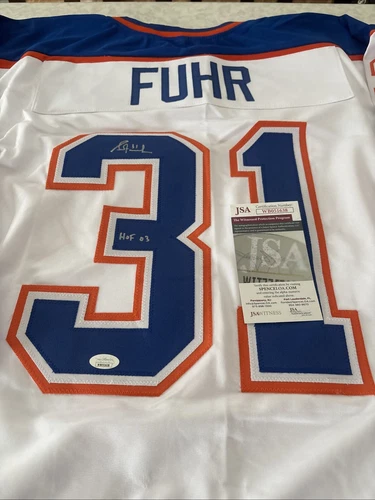 Grant Fuhr Edmonton Oilers Autographed & Inscribed Custom Hockey JerseyJSA W coa