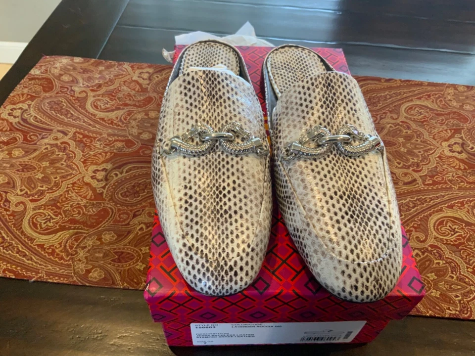 Mocasines Tory Burch Jessa sin espalda en lavanda Roccia, talla 7, nuevos en caja, precio de venta sugerido por el fabricante 328 USD