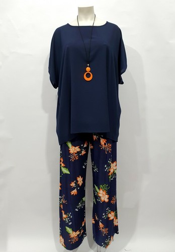 Completo Curvy Lady XL con Pantalone fantasia, Casacca Crepe blu. Made in  Italy | eBay