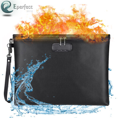 Fireproof Document Bag with Lock Waterproof Storage Organizer Pouch fr File Cash