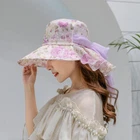 Women Wide Brim Sun Hat with Bowknot Lace Floral Summer Beach Fascinator Cap