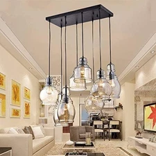 Modern Linear Chandelier 8-Head Glass Hanging Lamp LED Ceiling Light Fixtures