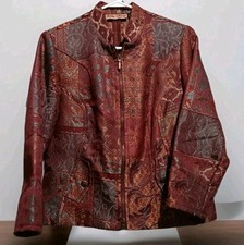 Vtg Brooke Coleman Dark Floral Jacquard Jacket Sz 12 Patchwork Tapestry USA Made