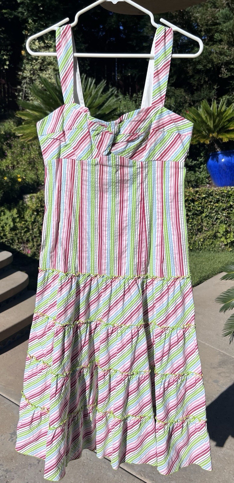 Vintage Nanette Lepore Cotton Bd Tiers Stretch Striped Colorful Sundress Dress 6