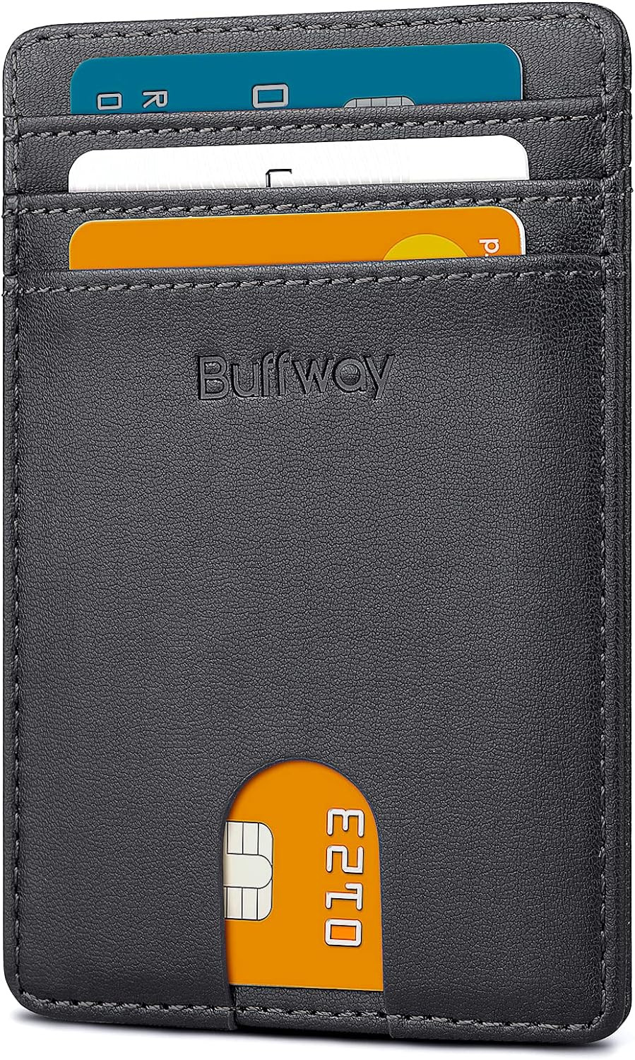 Buffway Mens Slim Wallet, Minimalist Thin Front Pocket Leather Credit Card 