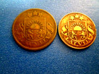 Latvia (X2)  2 Santimi 1922 & 1 Santims 1928 (no mint marks below ribbon---both) — photo 1