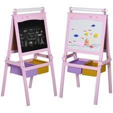 HOMCOM Kids Wooden Art Easel with Paper Roll Double-Sided Chalkboard, Whiteboard