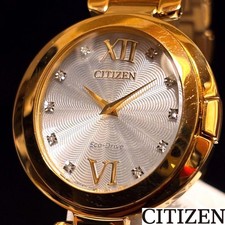 Citizen Eco Drive Dress Watch Womens Gold Tone Diamond Accents Wrist 18cm