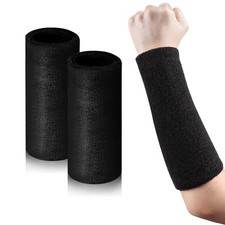 2 Pcs 9 Inch Long Wristbands Sweatbands Black Large Sweat Bands Wristbands Wr...