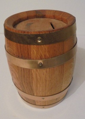 VTG. JIM BEAM KENTUCKY BOURBON OAK WHISKEY BARREL COMBINATION BANK ADVERTISING