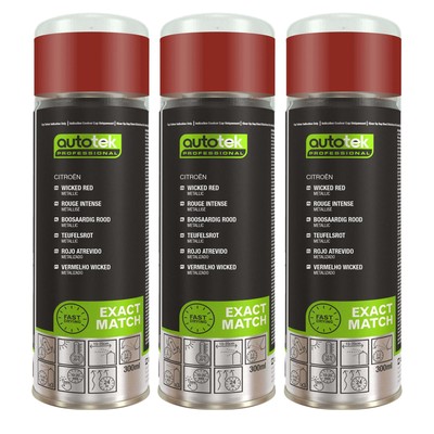 3x Autotek Citroen Wicked Red schnelltrocknend hohe Deckkraft Aerosol-Sprühlack 300 ml