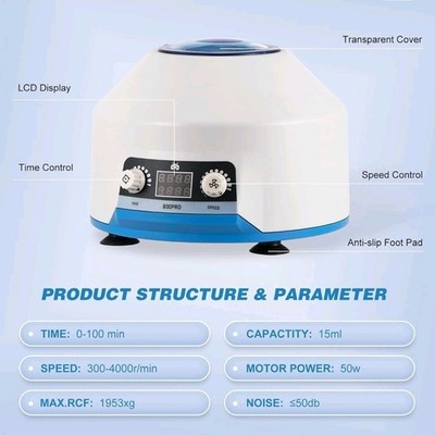 Mxmoonant Centrifuge Machine 15ml x 6 Lab Benchtop PRP 4000RPM Digital LCD 110V