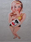 VINTAGE HURST AUTHORIZED PARTS OUTLET BLONDE WOMAN 14" METAL GASOLINE & OIL SIGN