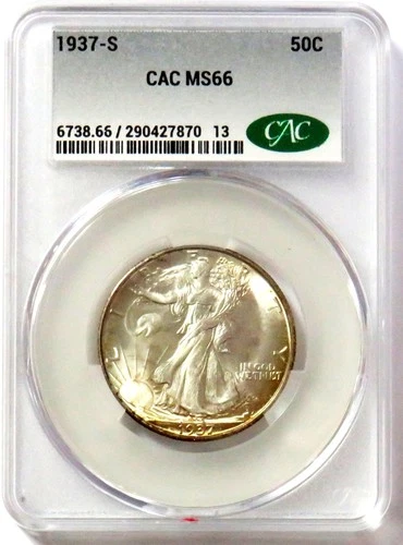 1937 S USA WALKING LIBERTY HALF DOLLAR CAC MINT STATE 66