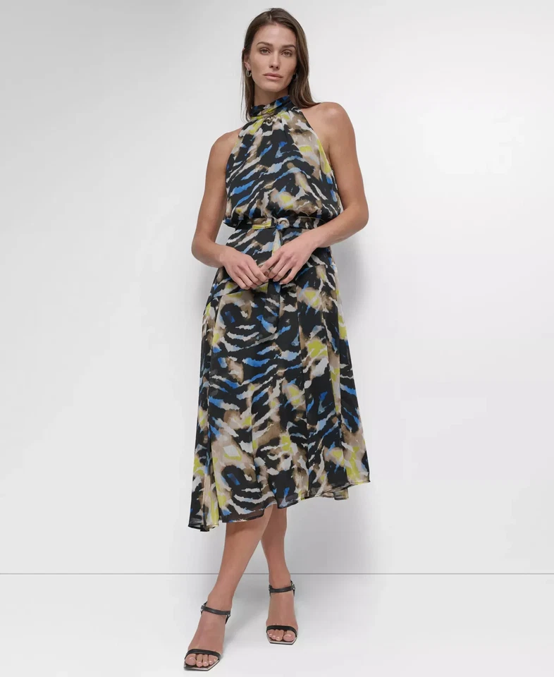 Vestido para mujer DKNY talla 12 sin mangas halter de gasa Foto 4 de 4