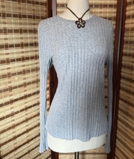 Vintage Y2K Gray Long Sleeve Top Ribbed Shirt Whimsigoth Grunge Medium