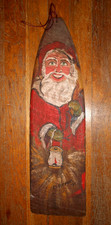 Vintage Primitive SANTA Hand Painted Folk Art Barn Wood Signed by Artist 21.5x6