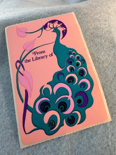 Vintage 1980s  Sandylion bookplate sticker peacock from the library of