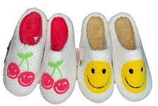 NWT Lot of 2 Womens Slippers Smiley Faces Cherries Vibey Retro Soft
