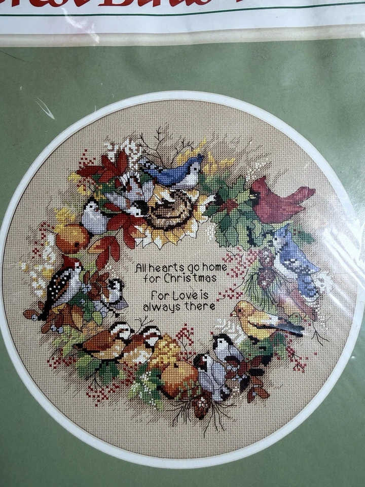 Dimensions Forest Birds Wreath 8413 SEALED 1991 Cross Stitch 16 x 16 Xmas NOS - Image 2 of 4