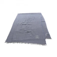 CHANEL COCO Mark Stole Scraf wrap shawl silk cashmere Navy Used Women CC