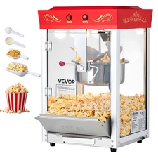 VEVOR Popcorn Machine Countertop Popcorn Popper Maker 800W 8oz Kettle 48Cups Red