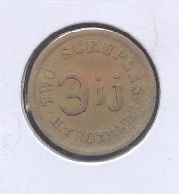 2 Scruples 3ij H Troemner, Philadelphia NICE GRADE Brass Token-19MM