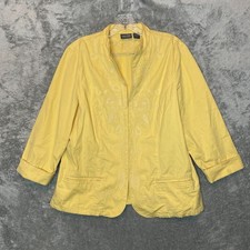 Additions Chicos 2 Women Embroidered Lightweight Cropped Boho Jacket Yellow L