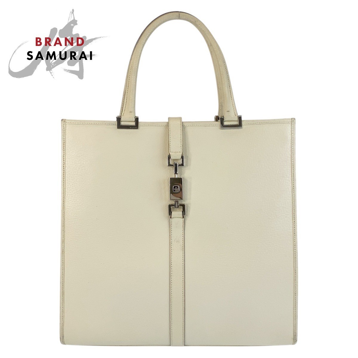 Gucci Jackie Ivory Leather Tote Bag with Silver Hardware