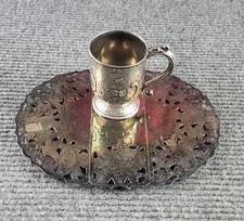 Corbell & Co Silverplated Repousse Cup Mug English Maker Mark 3 Castle Trivet