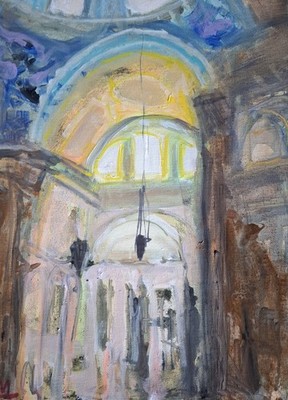 Kathedrale von Neapel.  Original Mixed Media Gemälde auf Leinwand.