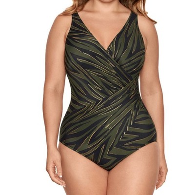 Miraclesuit Seabra Oceanus Shaping Swimsuit Olivetta Zebra Ruched NWOT Sz16 Boho