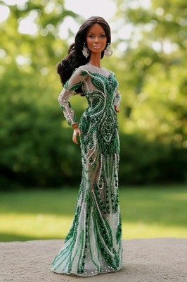 Green Lantern Beaded Dress, Unique Custom Handmade, Fits FR Poppy Parker Barbie 