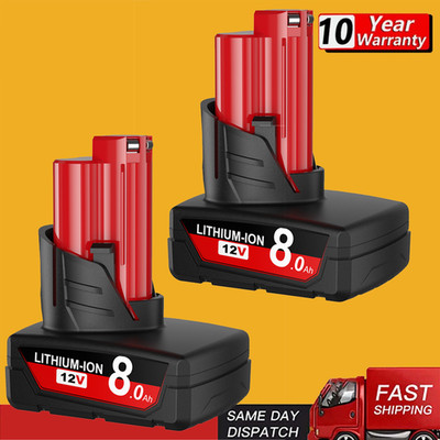 2X 8.0Ah Battery For Milwaukee for M12 LITHIUM Extended Capacity 48-11-2460