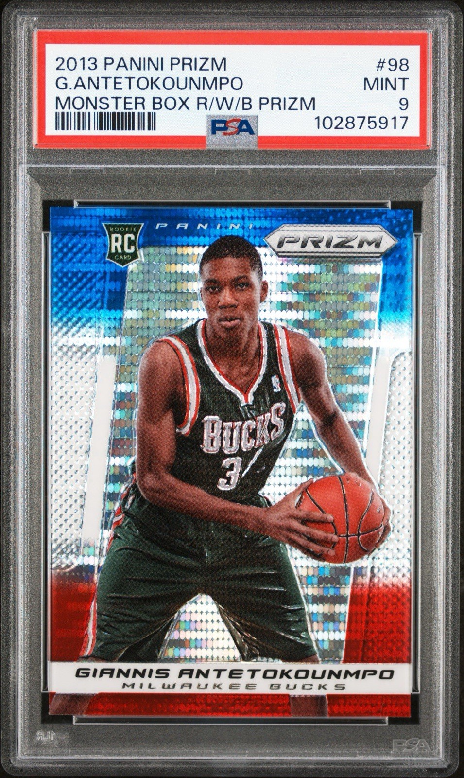 Giannis Antetokounmpo 2013 Panini Prizm Red White Blue Rookie RC #98 PSA 9