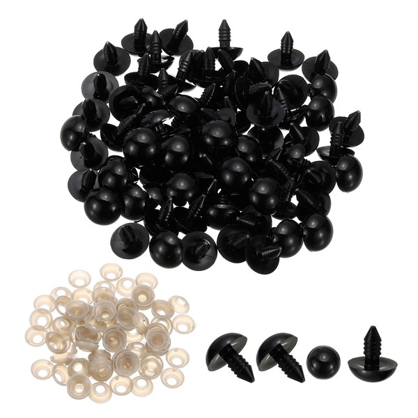 16Mm Sicherheitsaugen, 80Pcs Plastik-Bastelaugen Mit Unterlegscheiben, Schwarz-image