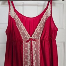 Vintage Shadowline Red Lace Nightgown  70s 80s Nylon Valentine Lingerie  M
