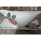 Vintage Red Wing Pottery Lexington Rose Gravy/Sauce Boat Attached Underplate