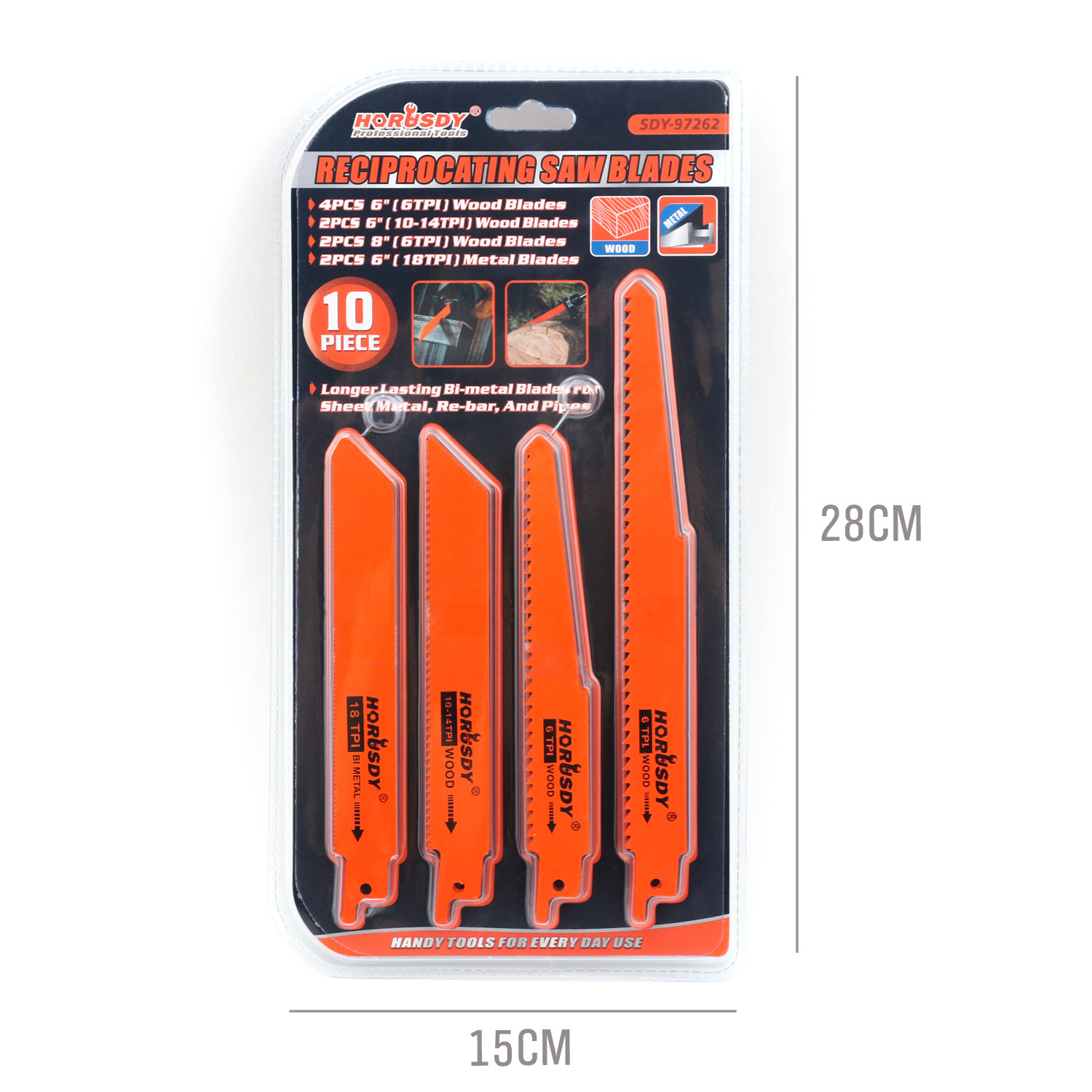 Reciprocating Saw Blades | 10pc Set Electric Metal Wood Pruning 1/2" plastic