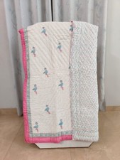 Indian Handmade, Animal Print Baby Quilt, Nursery Kantha Blanket, Toddler
