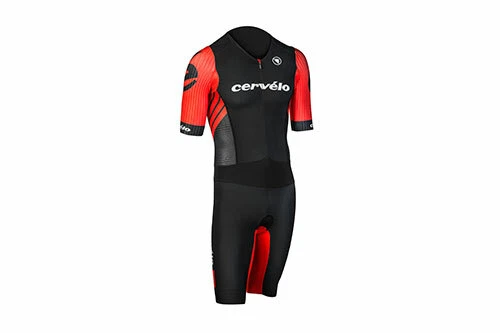 Traje de Tri Piel Cervelo Drag 2 Zero Para Hombre X-Large XL Negro/Rojo Triatlón Endura NUEVO