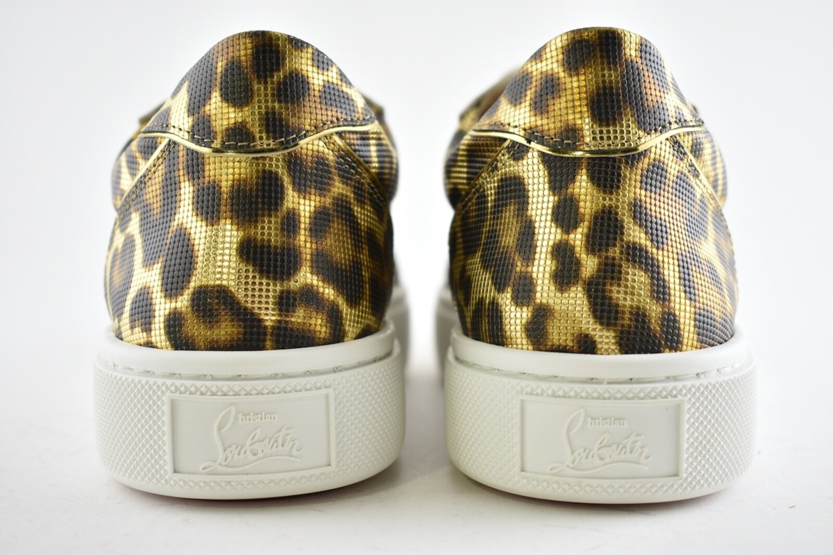 Christian Louboutin Vieirissima Flat Gold Leopard Lace Up Tie Low 