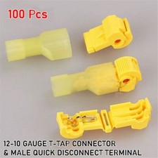  100 T-Taps  Male Disconnect Wire Connectors Yellow 12-10 AWG Gauge Terminals