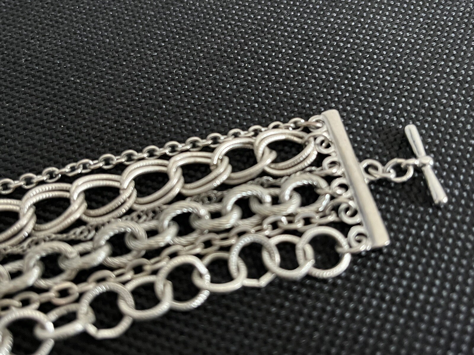 Silver Tone Multi Layer Multilayer Link Chain Bra… - image 8