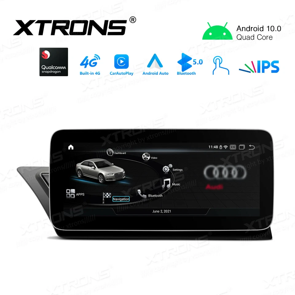 AUTORADIO ANDROID 10 STEREO AUTO AUDI A4 A5 RS4 S4 RS5 S5 2010-2013 WIFI XTRONS - Immagine 3 di 4