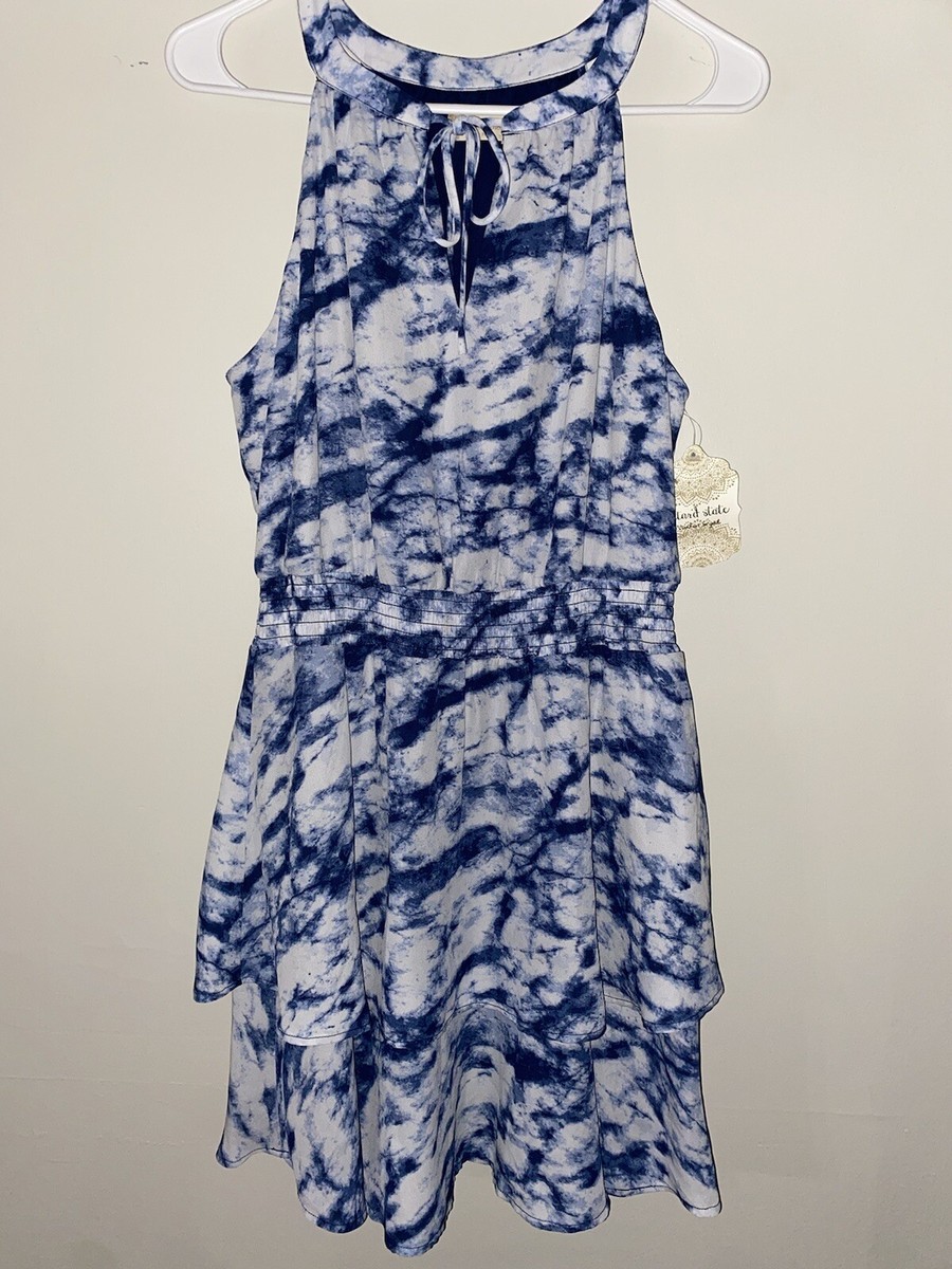 blue tie dye mini dress Ruched Tie Dye Twist Back Mini Dress main image 1