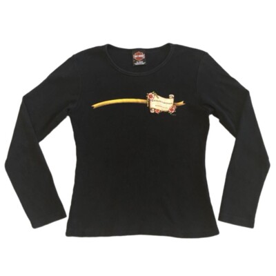 Harley Davidson Womens Size M Long Sleeve Shirt Black Las Vegas Back Print