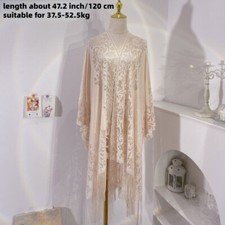 Women Lace Mesh Cardigan Tassel Cape Floral Hollow Out Shawl Sheer Cover Up Chic